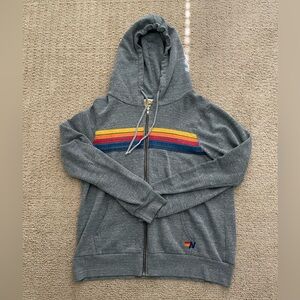 Aviator Nation 5-Stripe Hoodie Zip Up Heather Gray XL